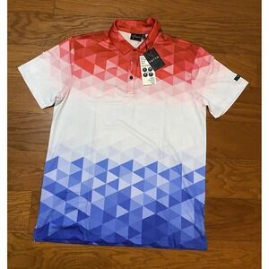Yatta Golf Polo Shirt Mens Medium Red White Blue Short‎ Sleeve Stretch New! NWT